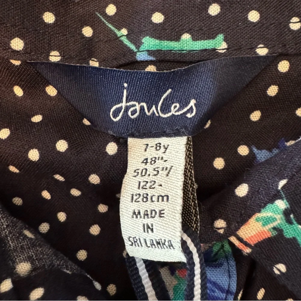 Joules Girls Amelia Shirt Dress Polka Dot Floral Navy Size 7/8 Years